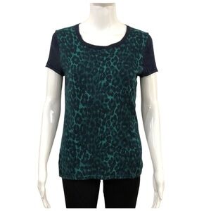 Ann Taylor Women’s Size M Top Short Sleeve thin knitted Animal Print Blue green